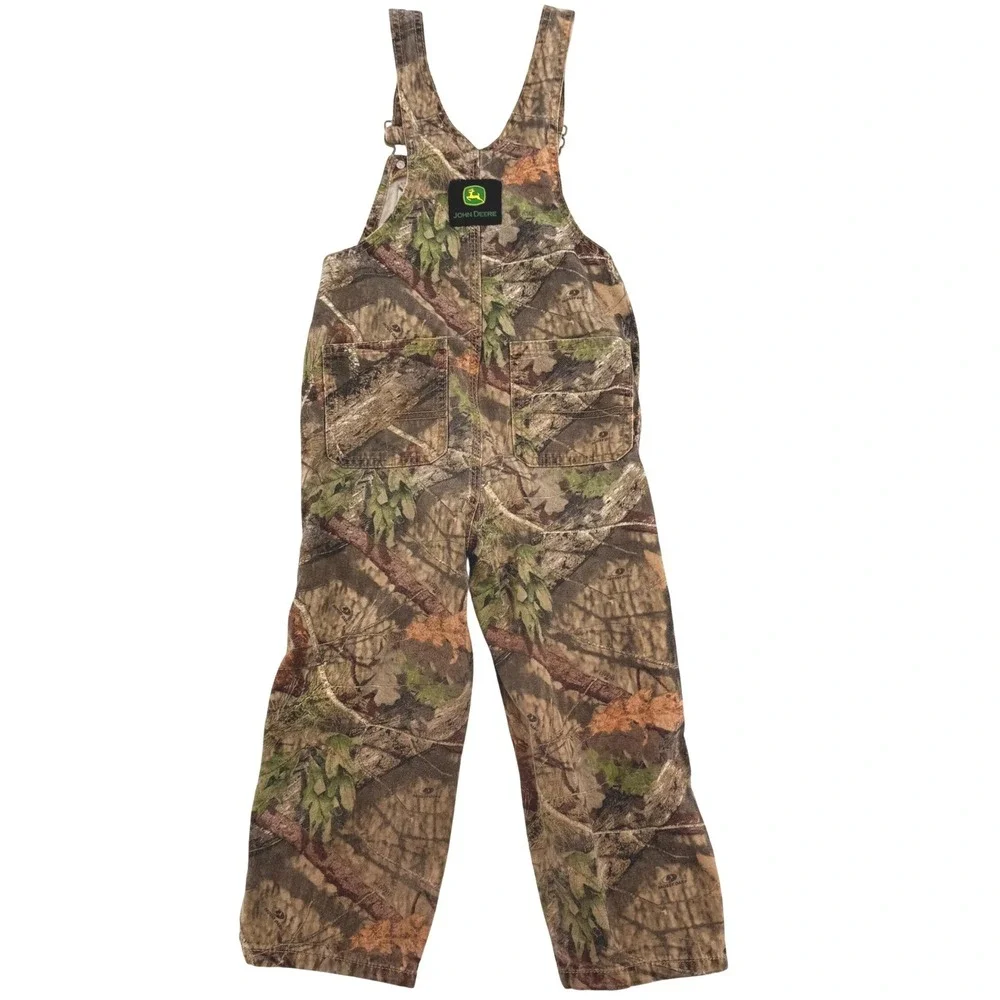John Deere Kids Mossy Oak‎ Camouflage Bib Overalls Brown Green Camo Straights ^